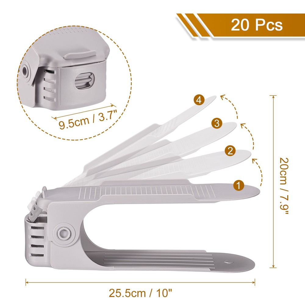 20pcs Shoe Slots Organizer Adjustable Double Layer Space Saving Shoe Rack Gray
