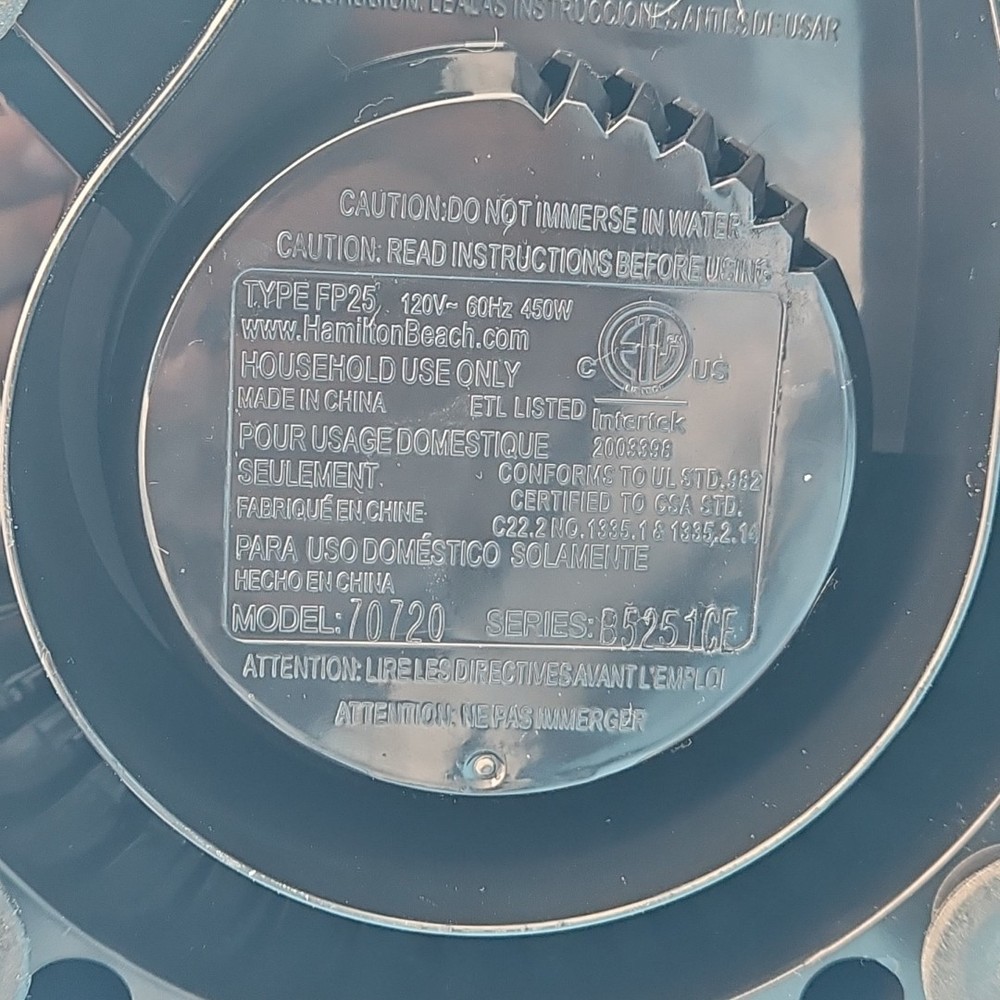 Hamilton Beach 8-Cup Food Processor Model 70720 Base Motor Replacement Works