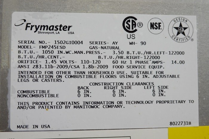 2015 FRYMASTER TWO BAY GAS (50 LBS CAPACITY PER BAY) FRYER WITH FILRATION SYSTEM