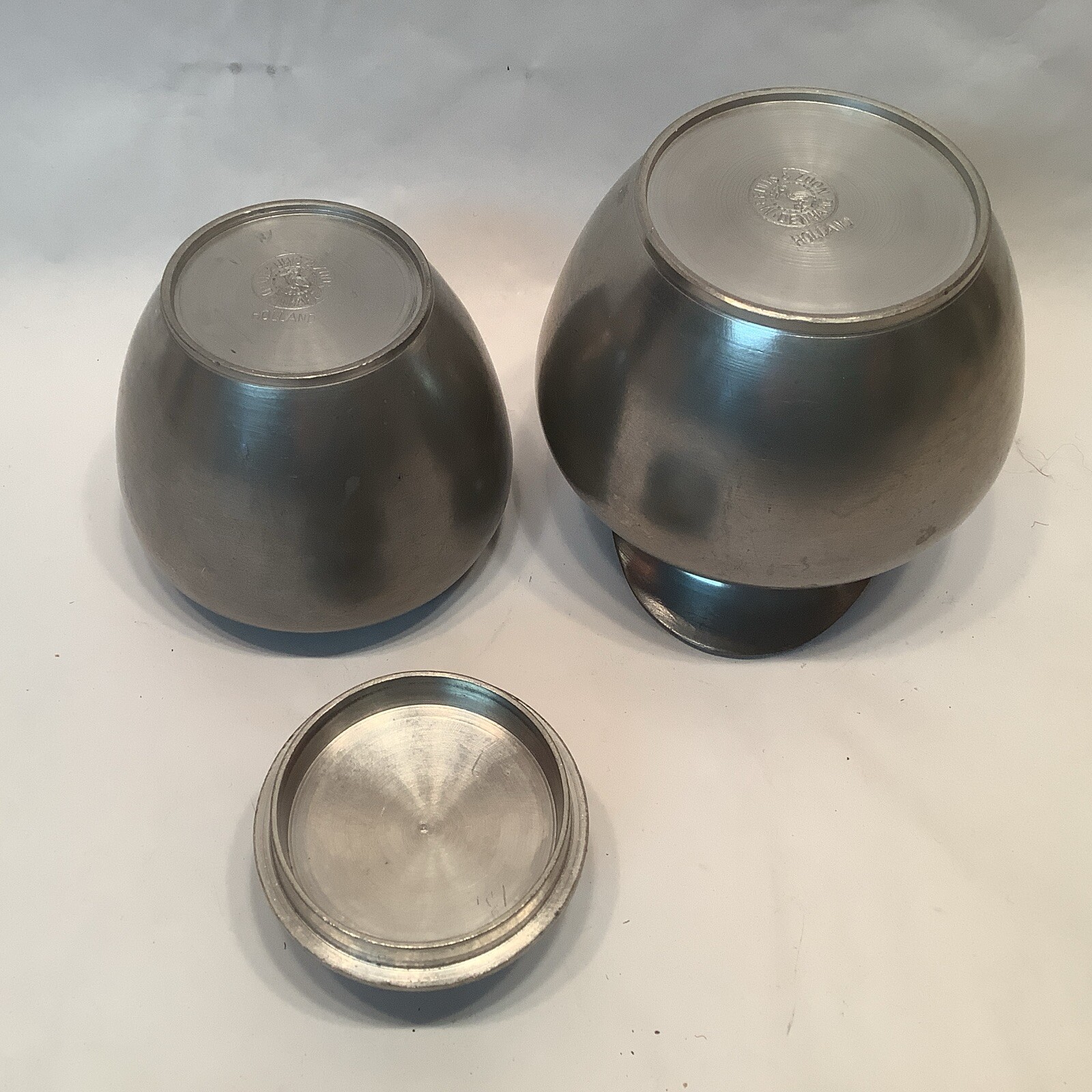 Meeuws & Zoon Den Haag Pewter Cream & Sugar Set Vintage Primitive Colonial Farm