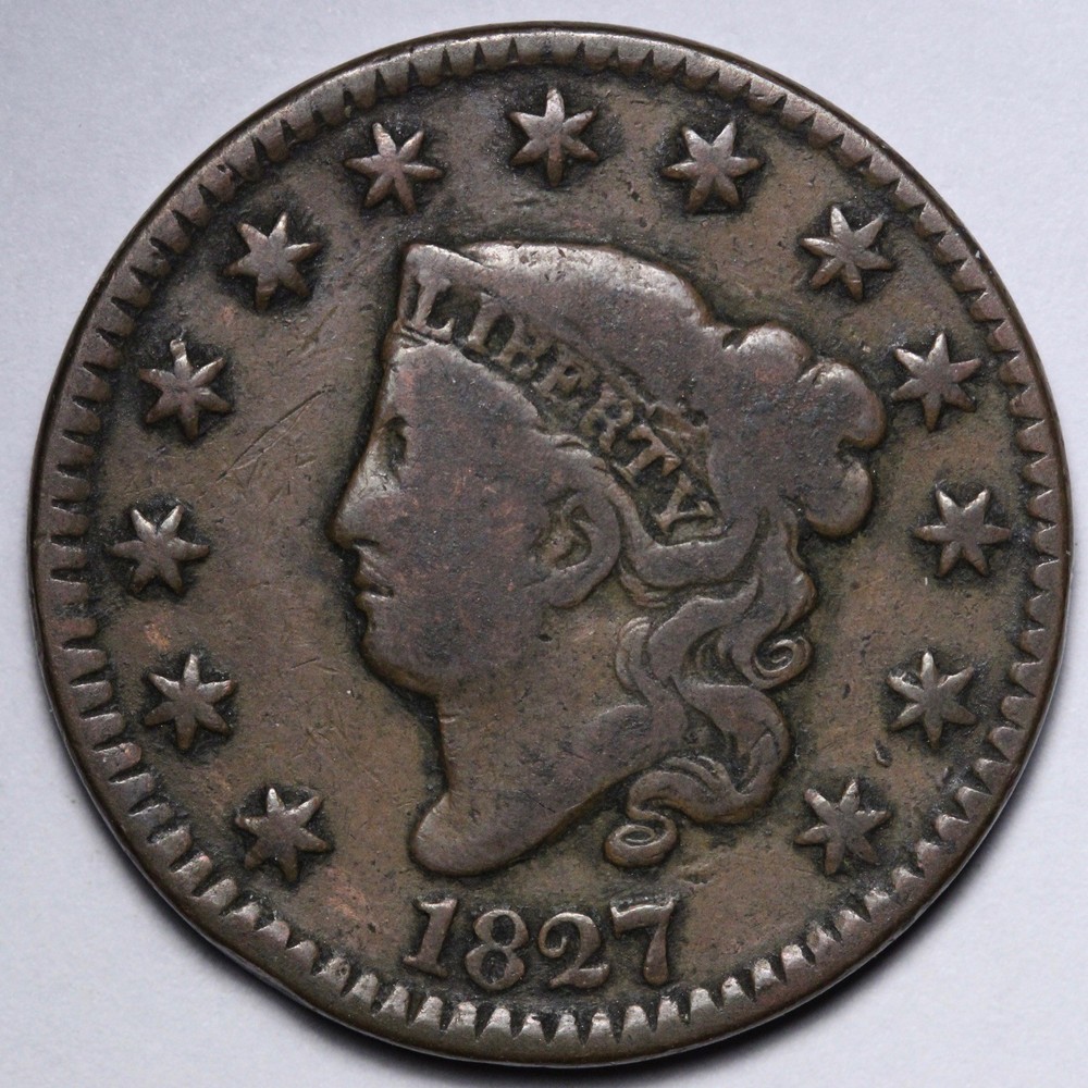 1827 Coronet Head Large Cent VF E105 RGTNM