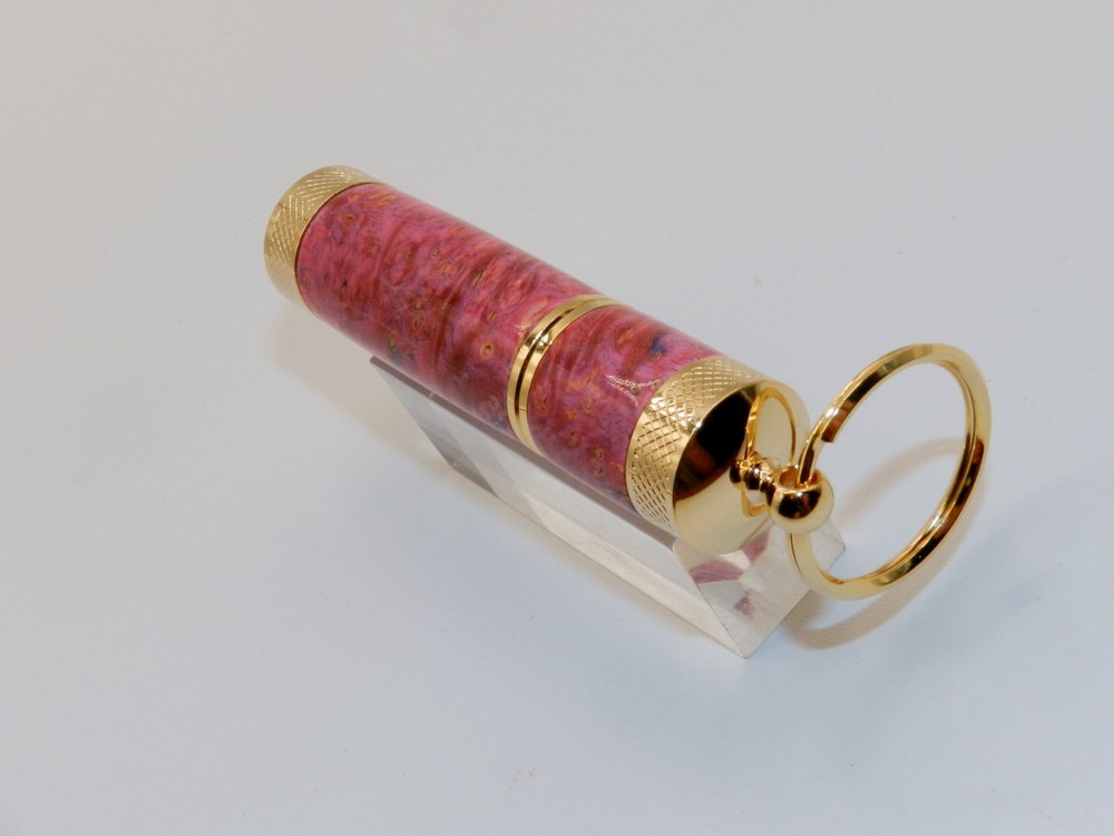 Handmade Key Chain Lighter, replaceable flint. Made w/ Dyed Box Elder Burl. #41