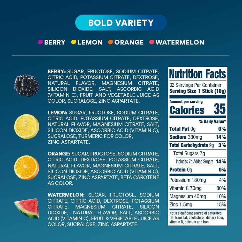 Hydration Packets - Bold Variety Pack - Single Serve Electrolytes Powder Drin...
