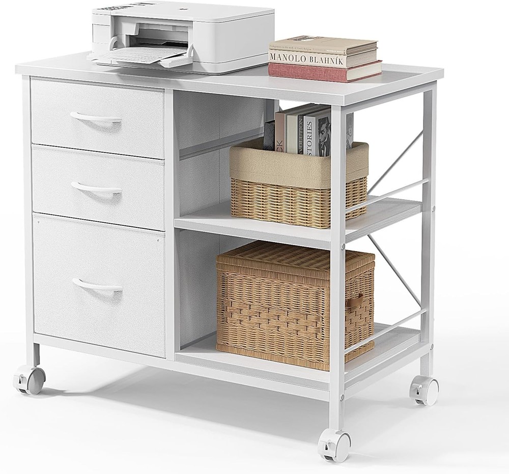 3-Tier Mobile File Cabinet, Printer Stand with Storage, Office Table