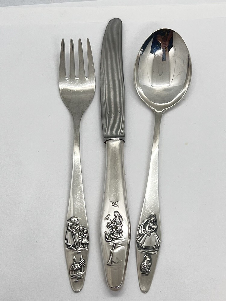 Lutz & Weiss Solid 800 Silver Children’s Dinner Fork Spoon +Knife Silverware Set