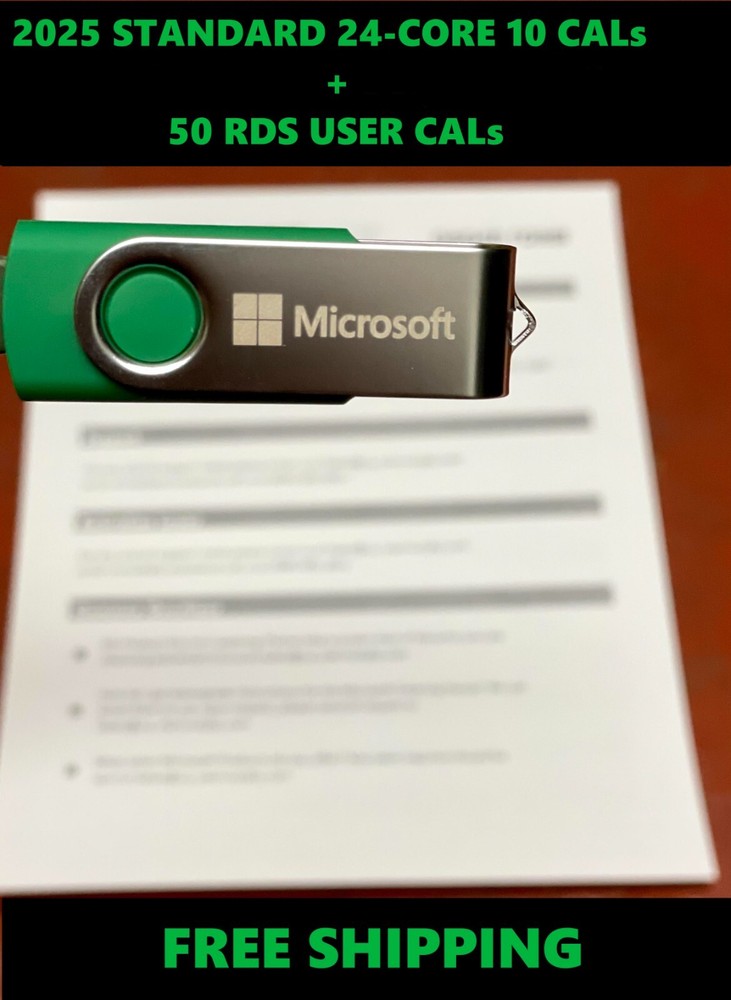Windows Server 2025 Standard✔ 24-CORE✔ 10 CALs✔ 50 RDS✔ Remote Desktop User CALs