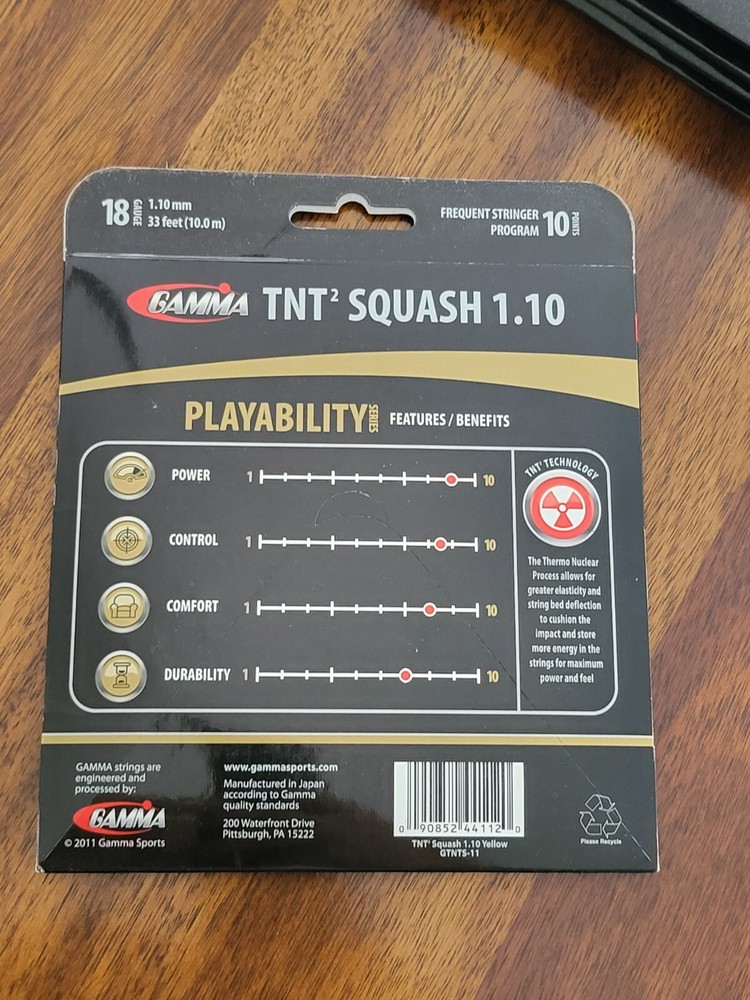 GAMMA TNT2 Squash Series 18g Yellow Racket String 1.10 33FT