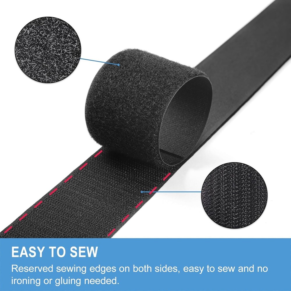 2in x 10ft | Sew On Hook and Loop Strips for Fabric | Non-Adhesive Hook & Loop R
