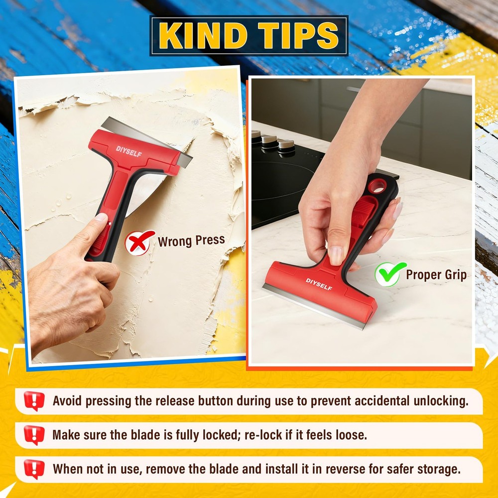 DIYSELF Razor Blade Scraper, 1 Pack Scraper Tool with 10PCS Metal Blades, Red