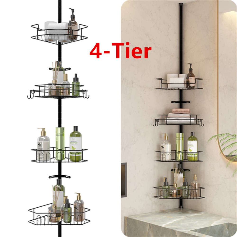 Corner Shower Caddy Tension Pole 4-Tier Adjustable Rustproof Baskets Bathroom