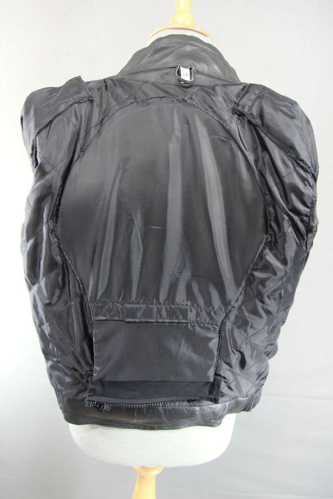 RACEWELL BLACK LEATHER BIKER JACKET WITH REMOVABLE BACK PROTECTOR: SIZE 14