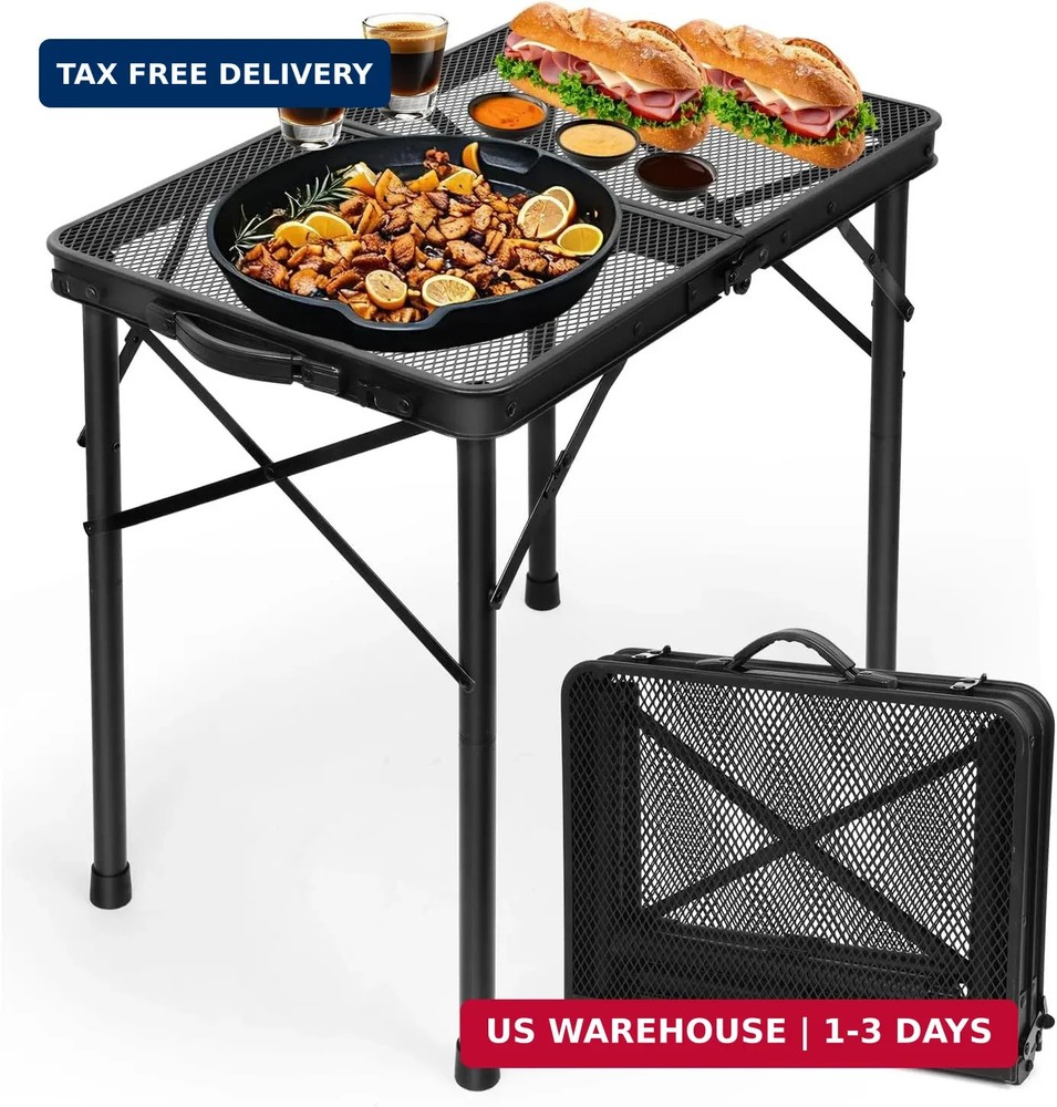 2Ft Small Folding Table with Carry Handle, Camping Table Adjustable Height 10.6-