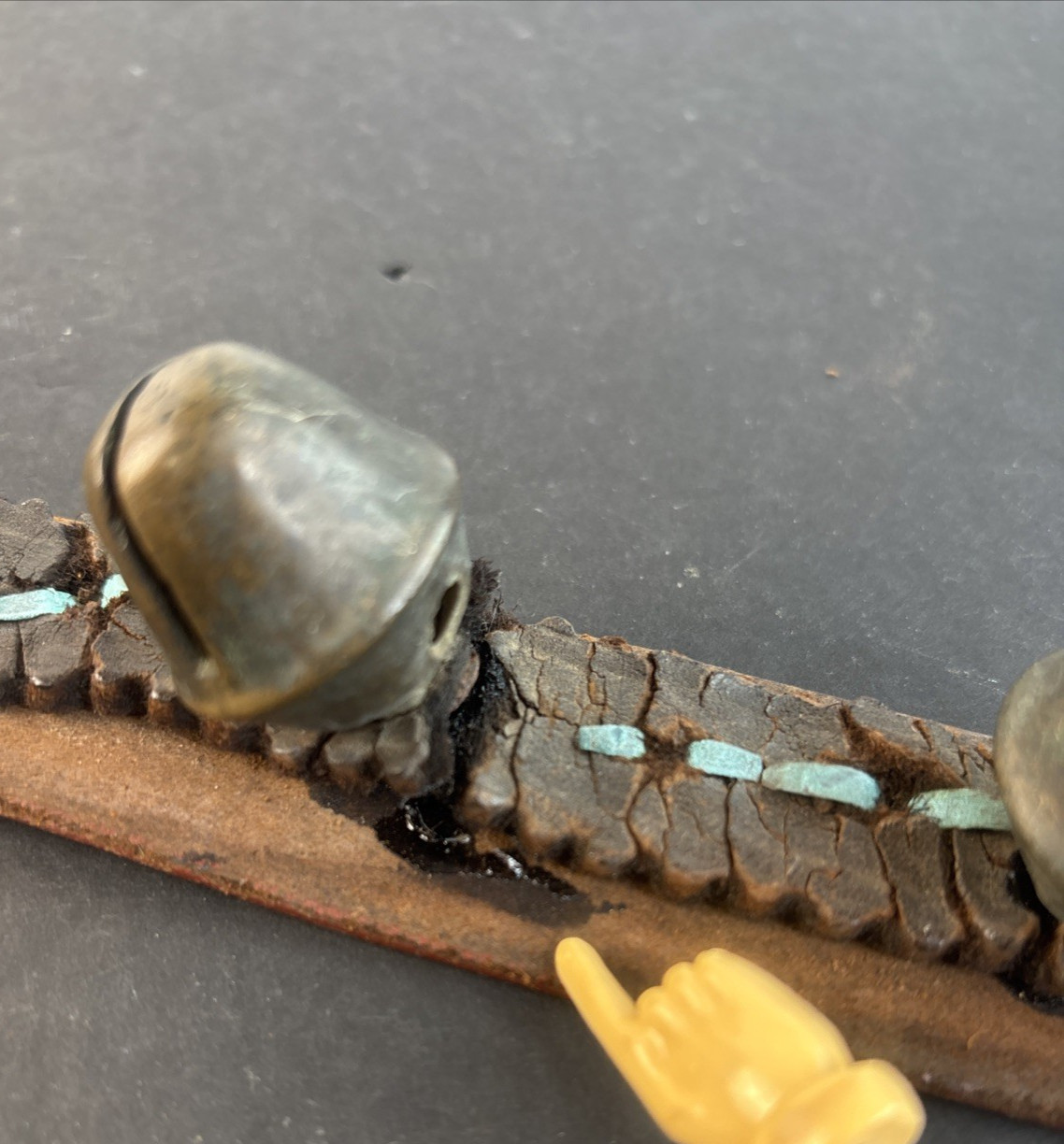 Antique 11 Brass Acorn Sleigh Bells on 41" Leather Strap w/ Copper Rivets VIDEO