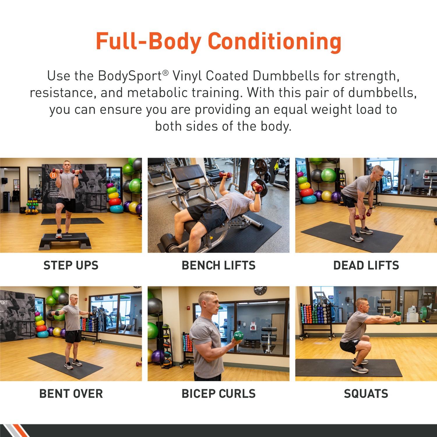 Body Sport Vinyl Coated Dumbbell – Exercises – Strength Training - 15 lb Pair