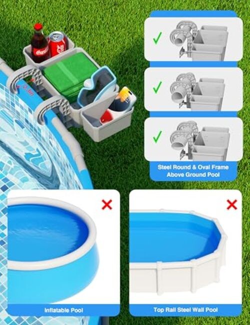 Poolside Storage Basket with 2 Cup Holders, Stretchable Above Ground 1 Pack