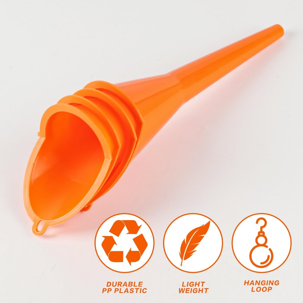 4 Pcs Plastic Long Neck Oil Funnel for Change, Multi-Function 4pcs - Orange