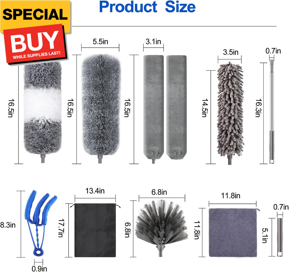 Microfiber Duster Kit (11PCS) - Washable Dusters with Extension Pole (30 to 100