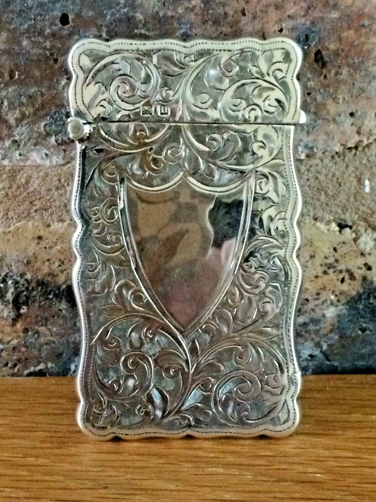 Superb Silver 1912 Engine Turned Floral Scroll Card Case by Joseph Gloster Ltd