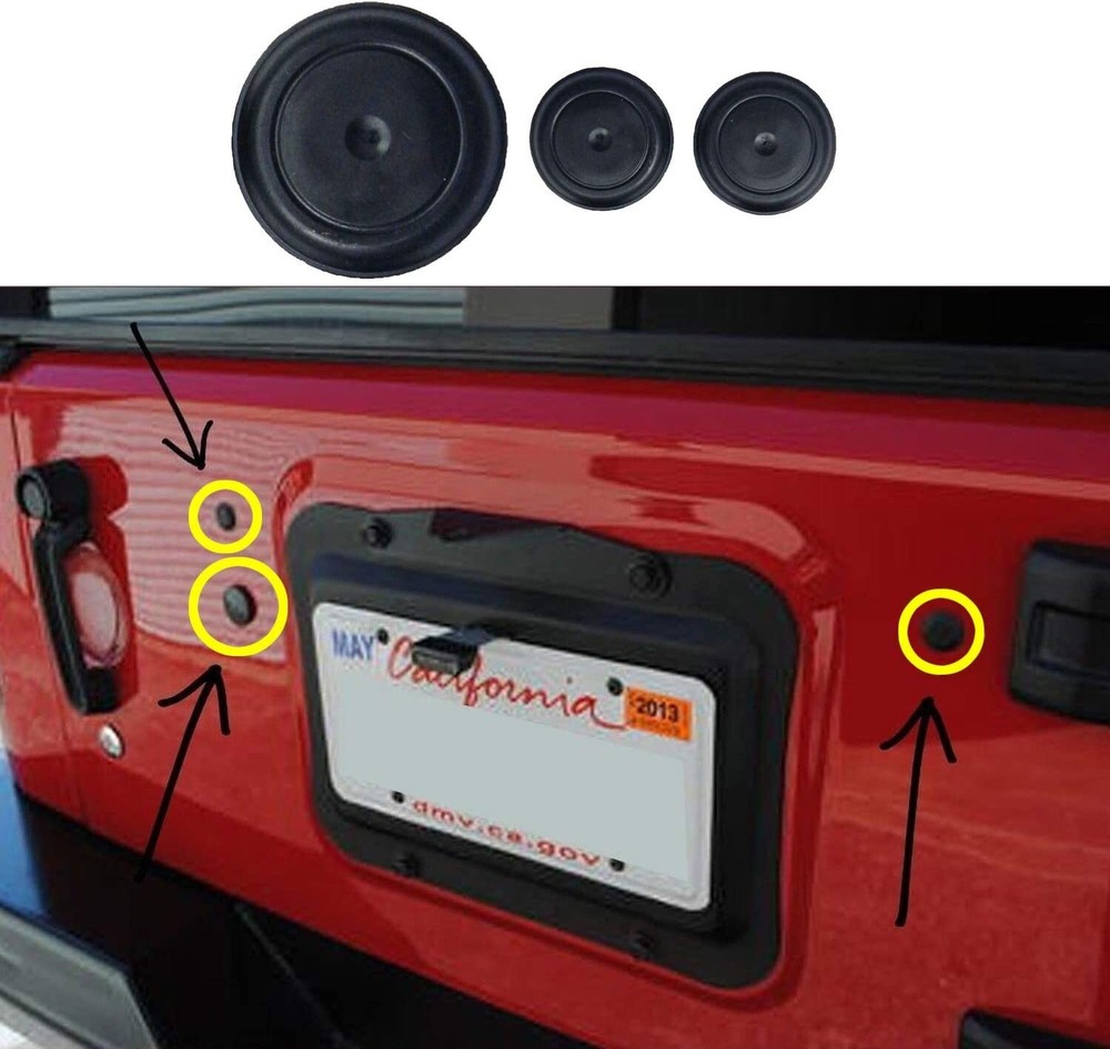 3 Rubber Tailgate Plug Tramp Stamp Spare Tire Delete Set fits Jeep Wrangler JK