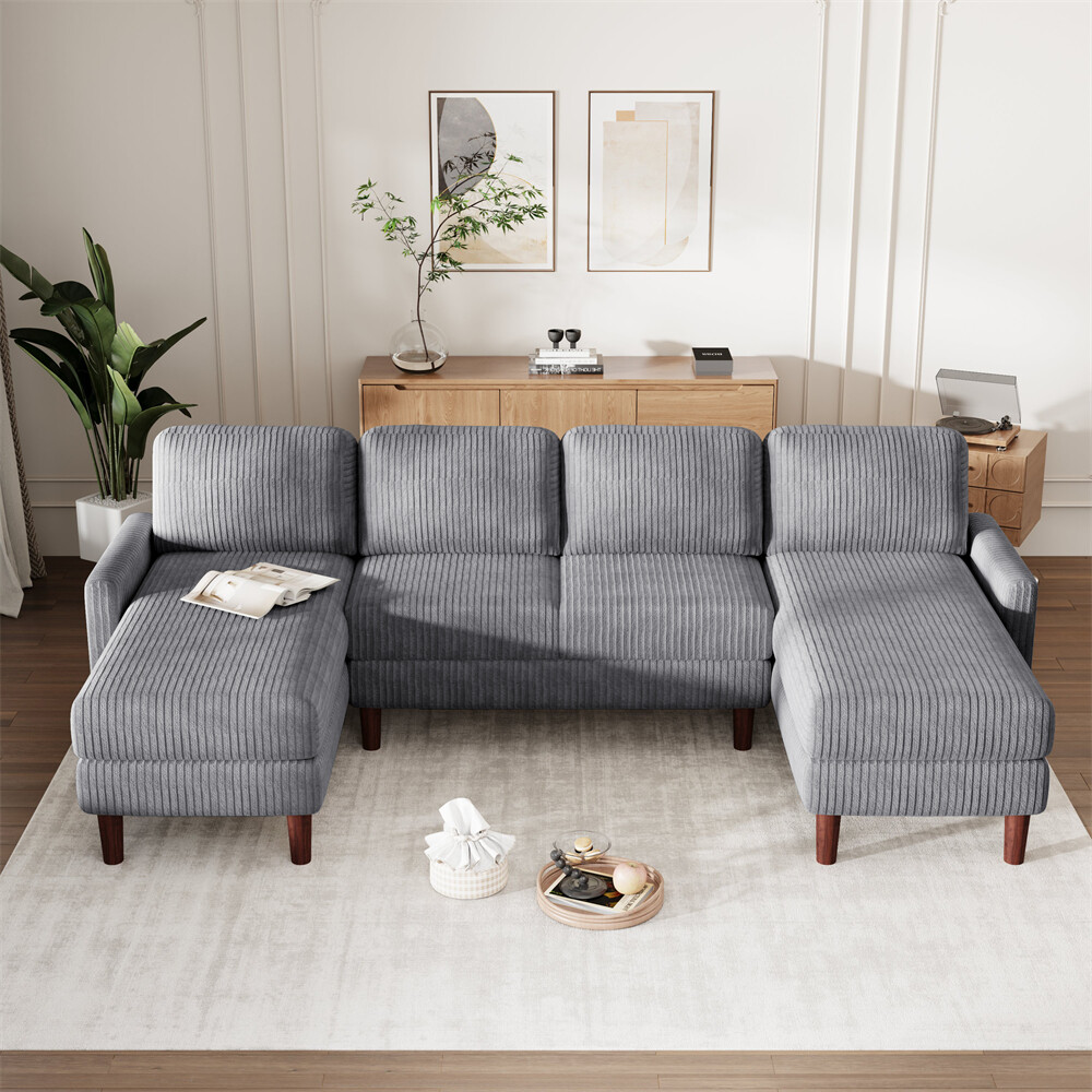 103'' U-shaped Sponge-filled Cushion Combination Sofa with Solid Wood Legs
