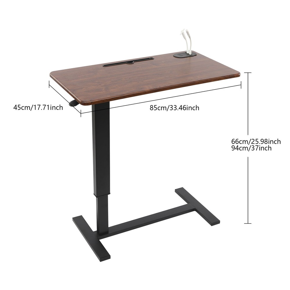 Adjustable Height Side Table Walnut Color Mobile Bedside Table dinner tray table