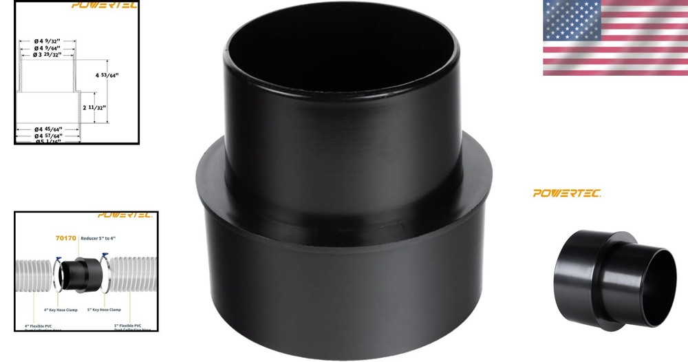 High-Performance 5” to 4” Dust Collection Reducer - Durable ABS Construction