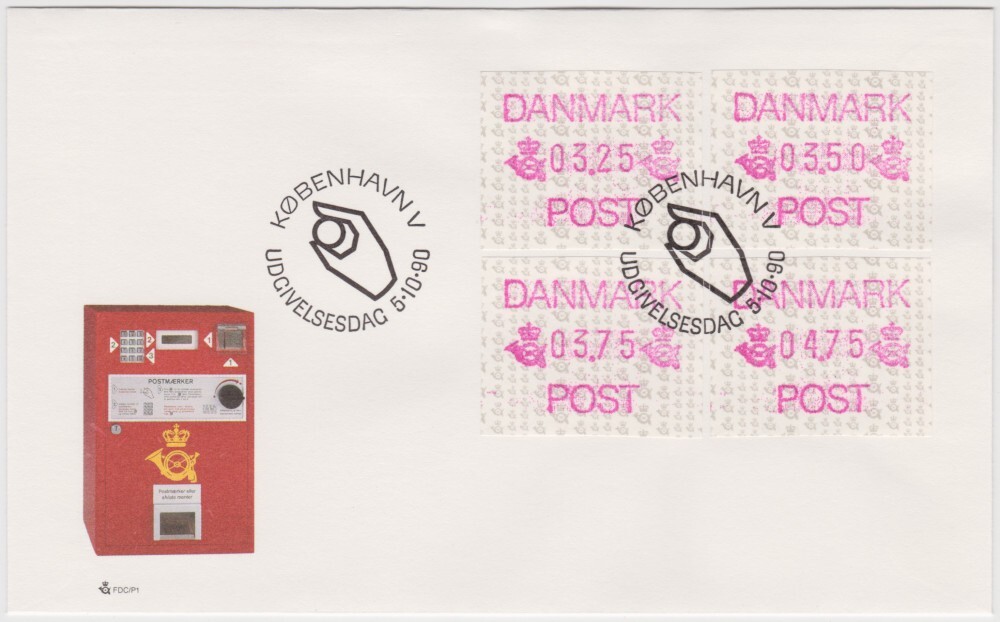 Denmark FDC 1990, ATM 1990, Post Emblem, Mint