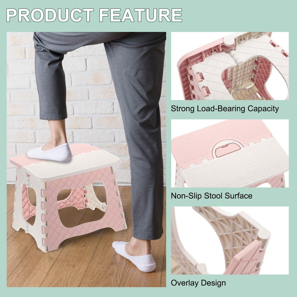 9" Folding Step Stool for Adults 275 lbs Capacity Pink
