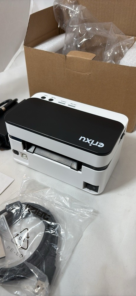erixu Label Printer with USB Cable, Power Adapter, and Software CD