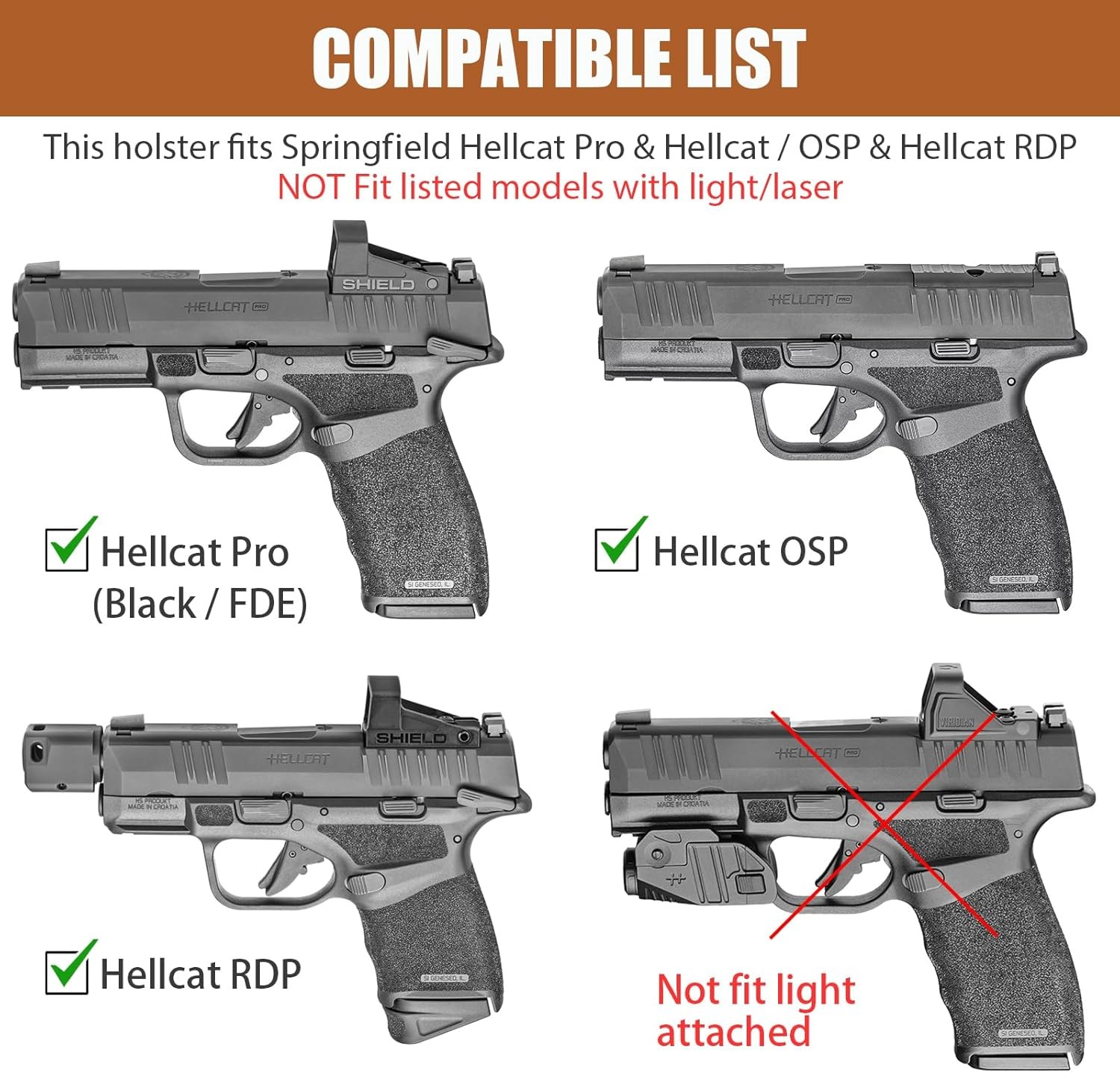 OWB Holster for Springfield Hellcat Pro,Hellcat/OSP,Hellcat RDP, Right Hand