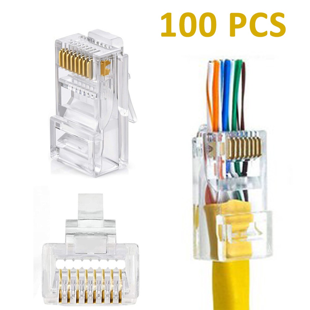 100pcs RJ45 Pass Through Modular Plug Network Cable Connector End 8P8C CAT6 CAT5