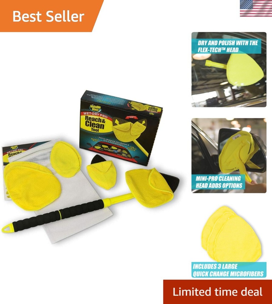 Effortless Glass Cleaning Tool - Extendable Microfiber Wand for Auto & Home Use