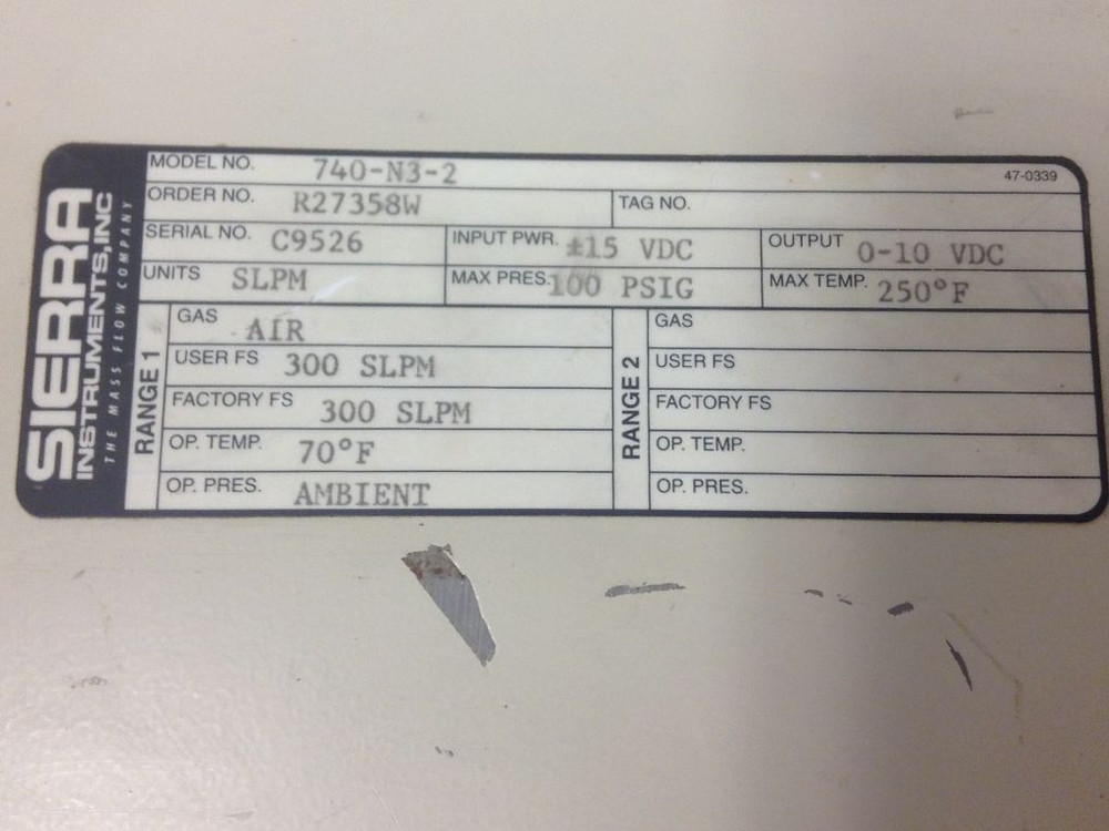Sierra Instruments - Model #740-N3-2, Mass Flow Meter