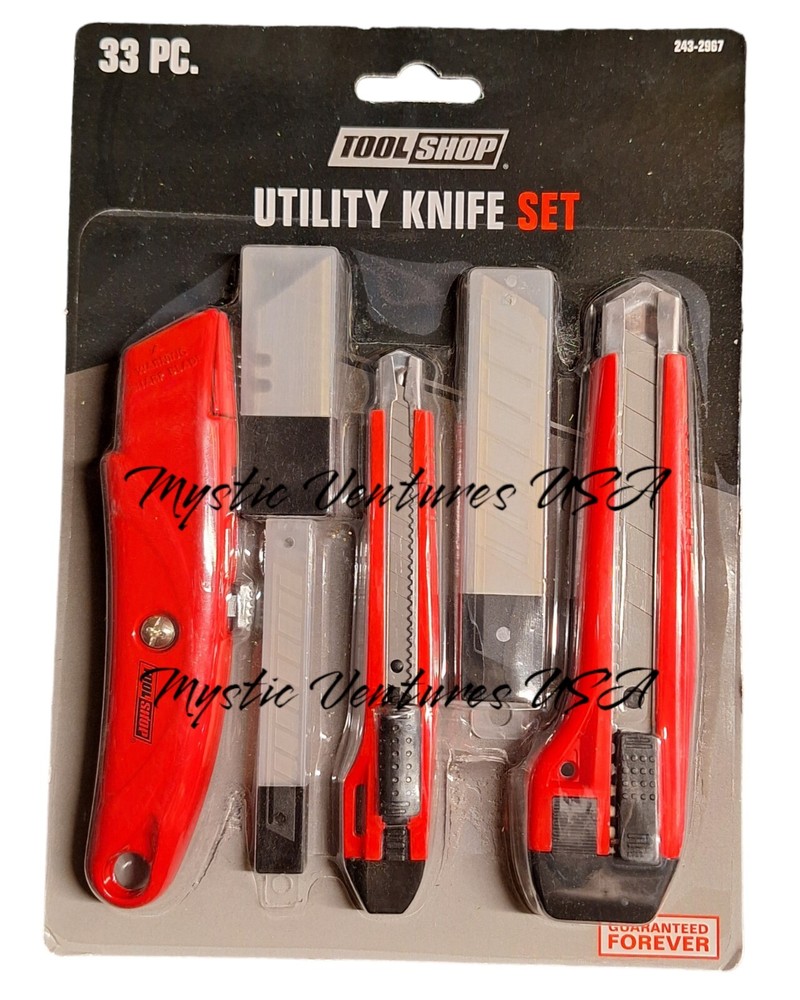 33 pcs Box Cutter Utility Knife Set 3 Different PLUS 30 EXTRA REPLACEMENT BLADES