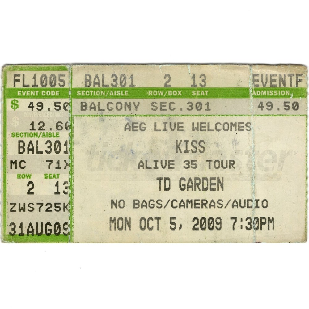 KISS & BUCKCHERRY Concert Ticket Stub BOSTON 10/5/09 GARDEN ALIVE 35 TOUR Rare