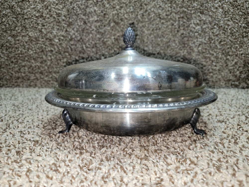 VTG - Sheffield USA Silver Plate Covered Server w/ Pyrex Insert