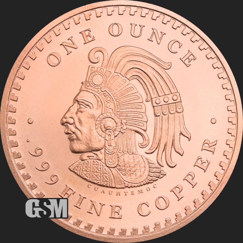 1 Oz. Solid .999 Fine Copper Round - Aztec - Golden State Mint
