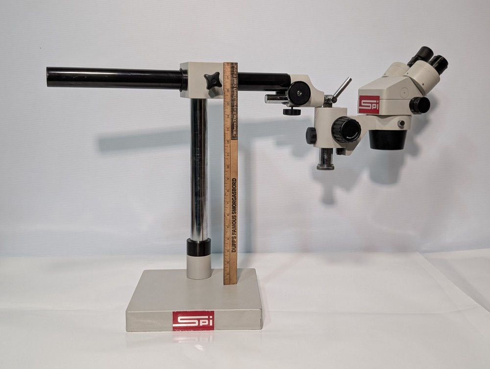 SPI Stereo Microscope with Adjustable Boom Stand and Base, Preowned, As Shown