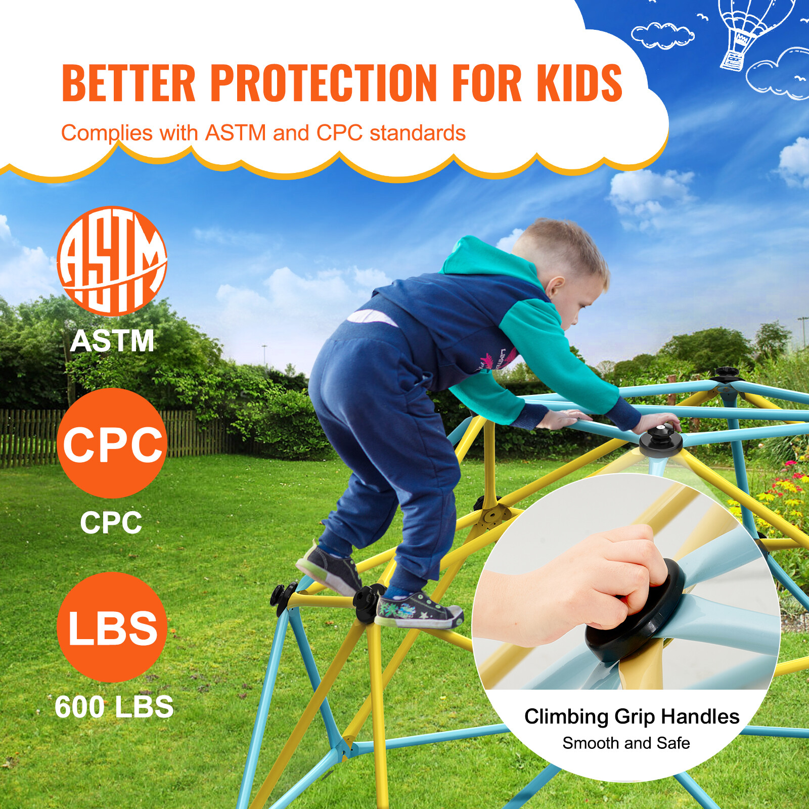 VEVOR Climbing Dome 6FT Geometric Dome Climber Jungle Gym for Kids 3-9 Years