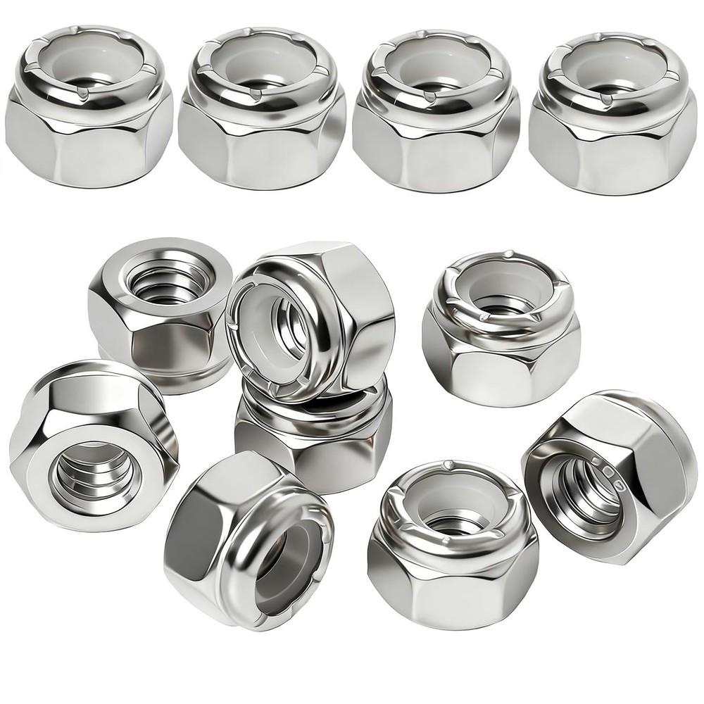 1/4-20 Lock Nut Nylon Insert Hex Locknuts Locking Nuts 304 1/4-20, Silver