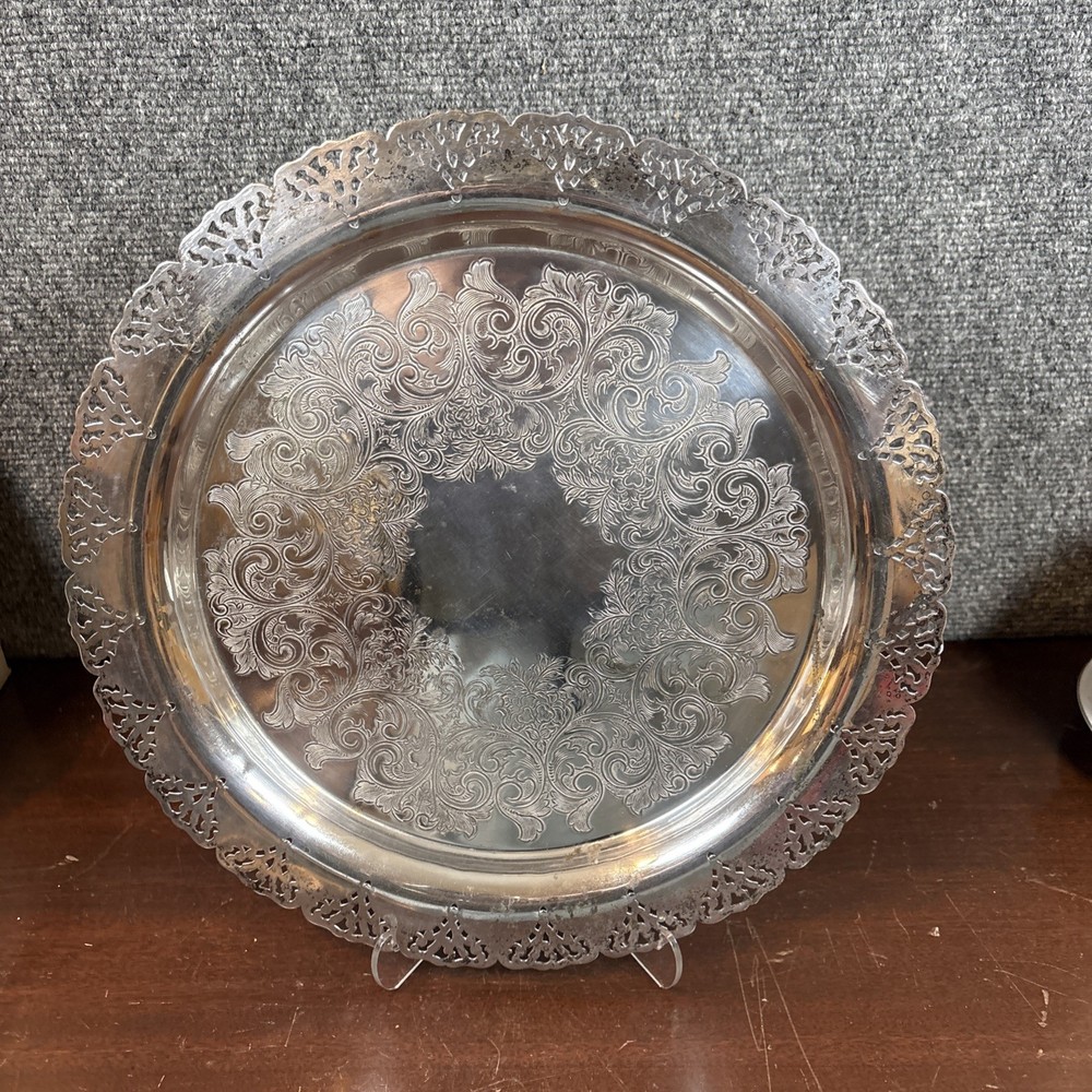 Home Decorators Inc Silver Plated Round Tray Serving Platter 12-3/4”