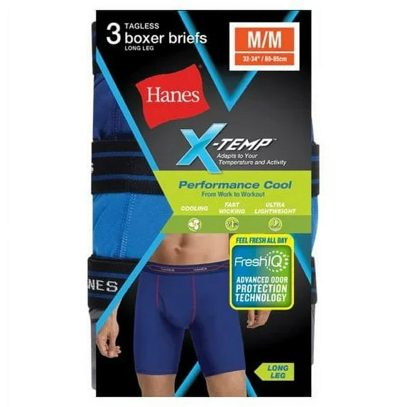 Hanes Men's Cooling Polyester Long Leg Boxer Briefs, Assorted (3 Pack)
