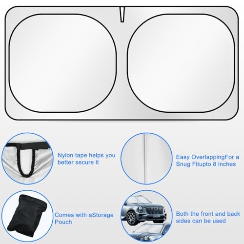 Foldable Windshield Sun Shade –Both Sides Can Block UV 5-Layer 240T M
