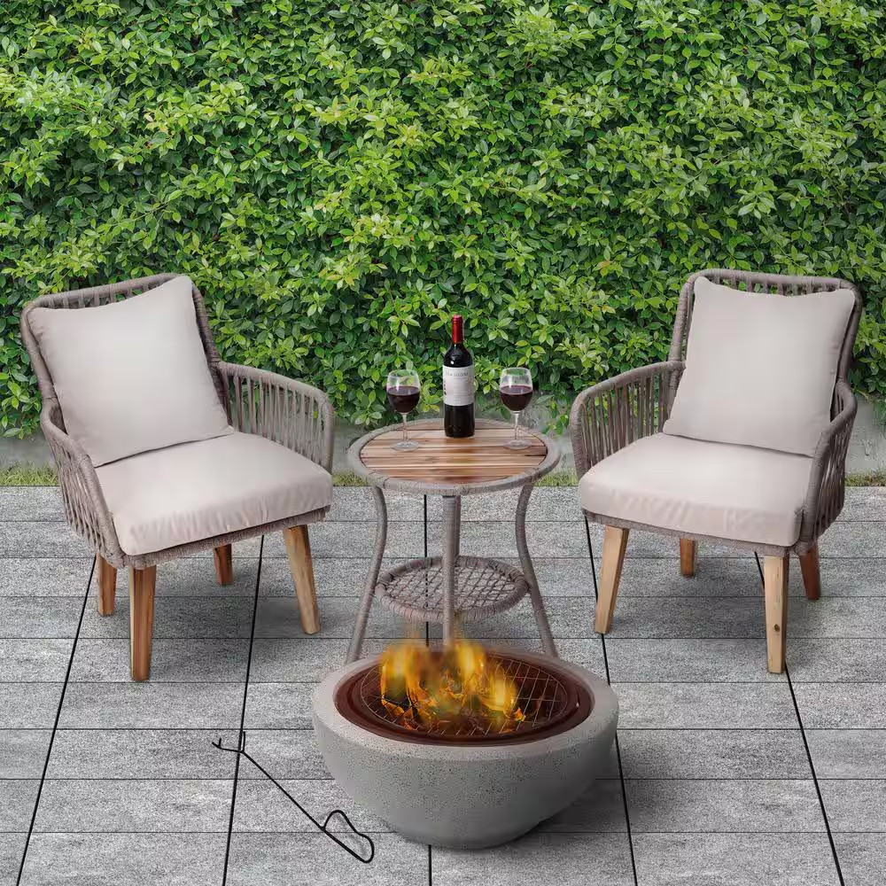 Contemporary Wood round Burning Fire Pit in Grey