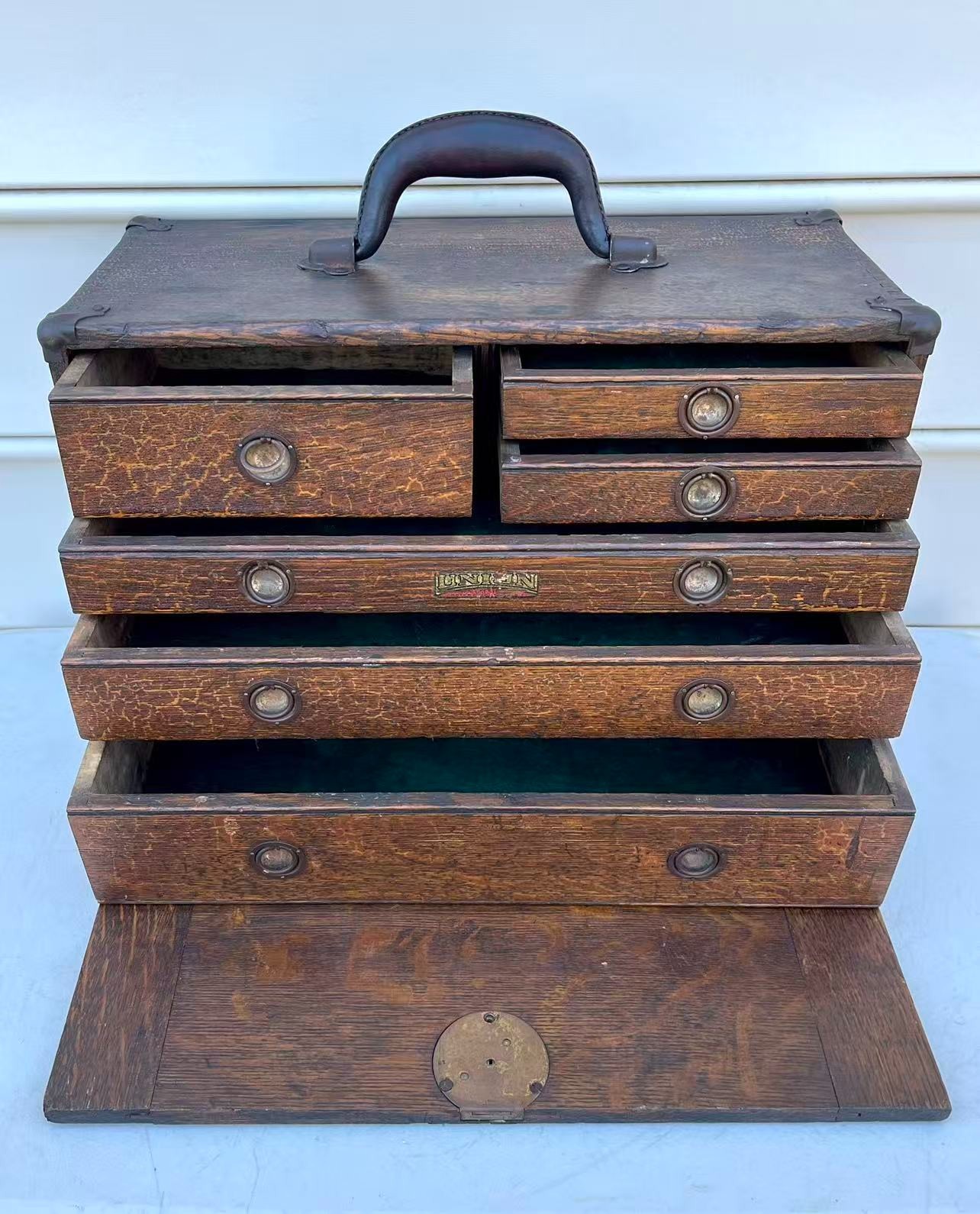 Antique Union 6 Drawers Oak Wood Machinists Tool Chest Box