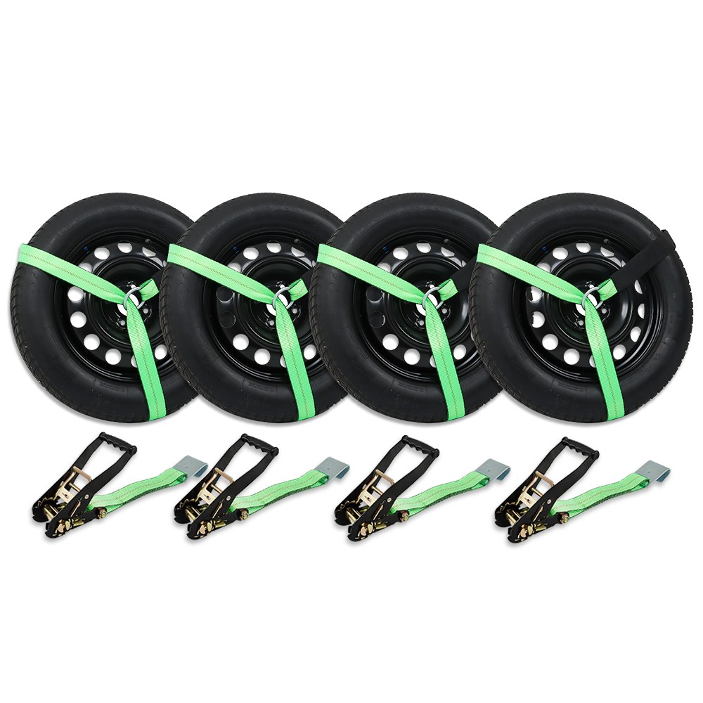3,300 Pound Safe Working Load Green Polyester Car Tie Down with Flat Hooks New