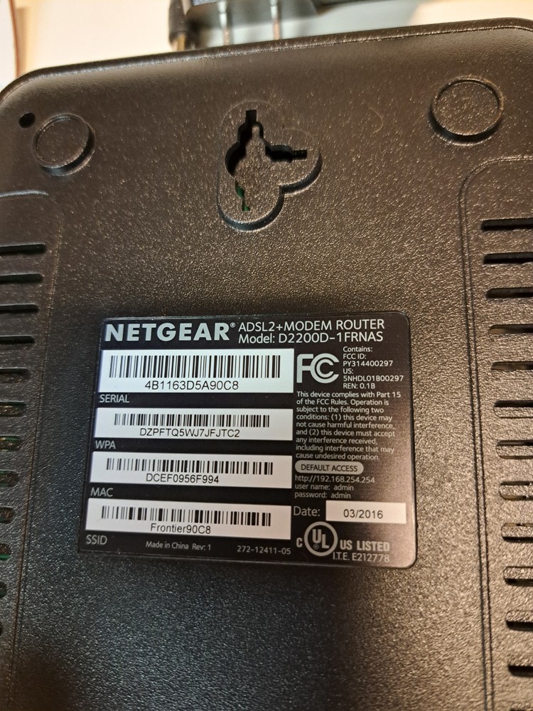 FRONTIER NETGEAR MODEM ROUTER