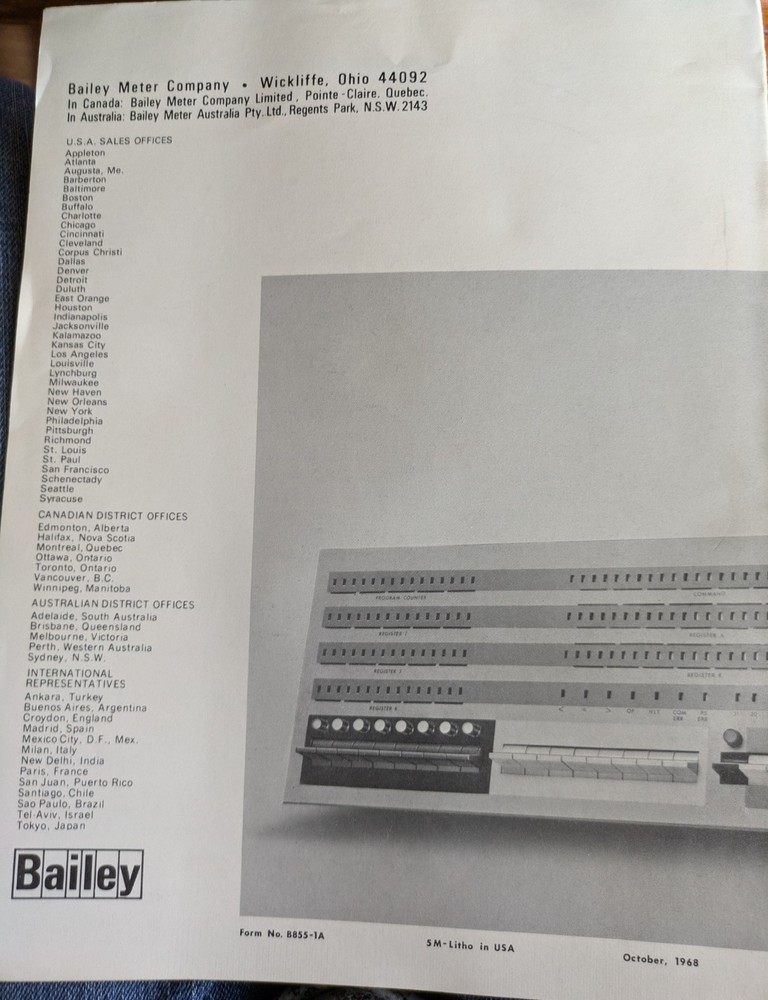 BAILEY 855 PROCESS CONTROL COMPUTER REFERENCE MANUAL & BULLETIN