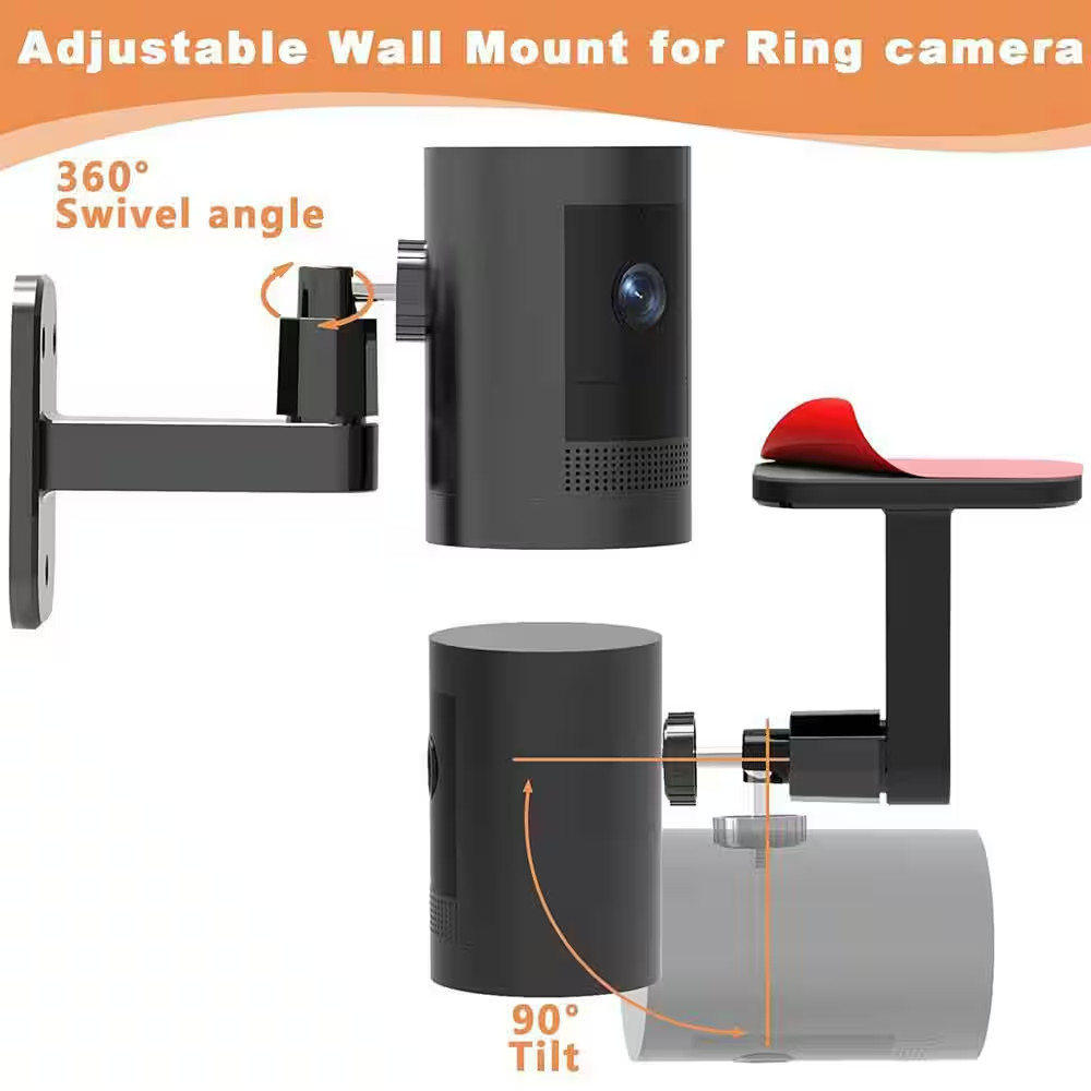2-Pack Adjustable Camera Wall Mount with 360° Rotation, No Drilling Required, Bl