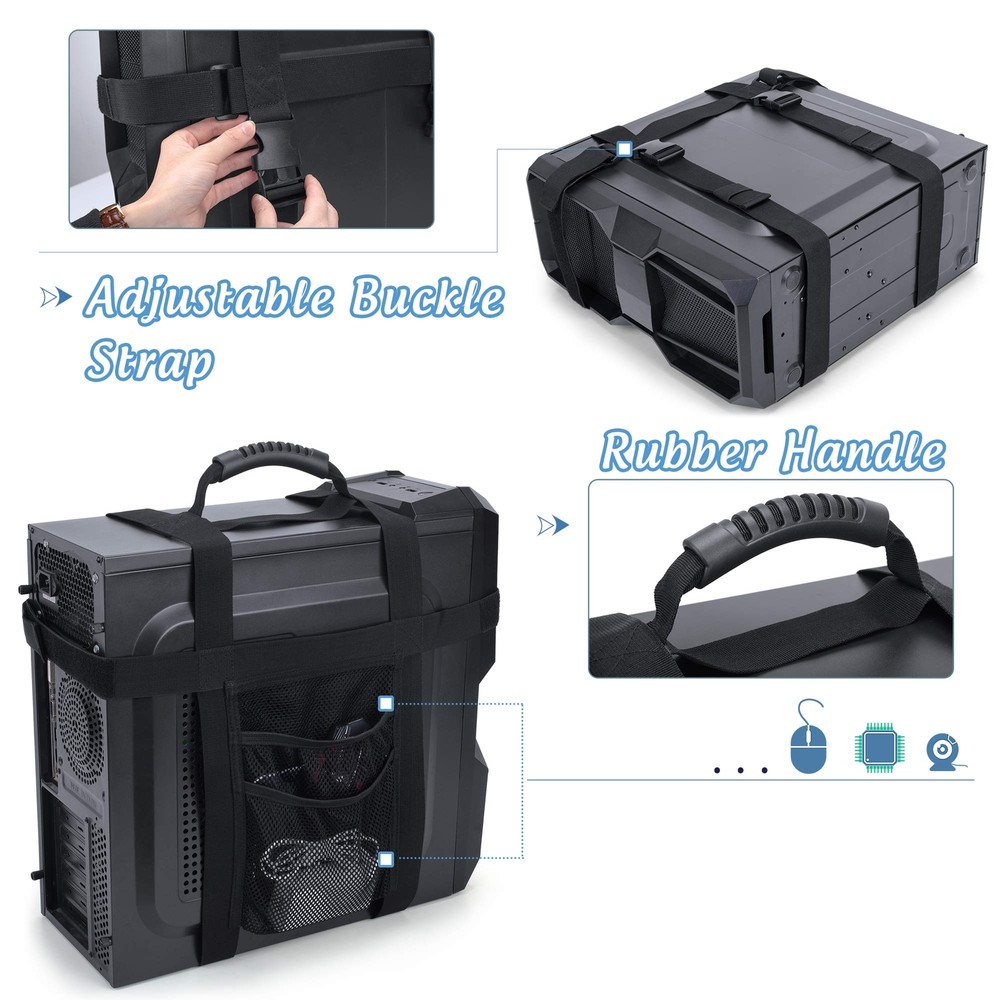 Pc Tower Carrying Strap With Rubber Handle Desktop Carrying Case Belt Computer T